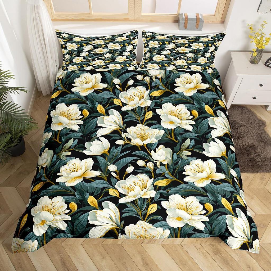 Comforter Peony Groovy Flower Floral Vintage Victorian Botanical Bedding Set Garden Petals Pastoral Plant Bed Set