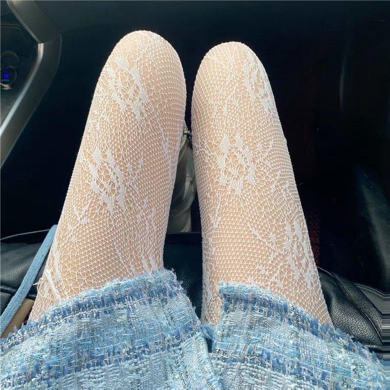 Ciorapi Plasă cu Fundă Elegantă din Dantelă - Ciorapi Dulci în Stil Japonez