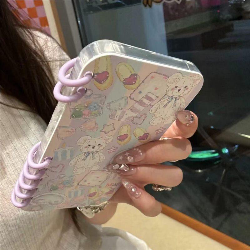 Cute Bear Doll Book Case for Apple 16 Promax Mobile Phone Case for IPhone 15 Laptop Protective Cover