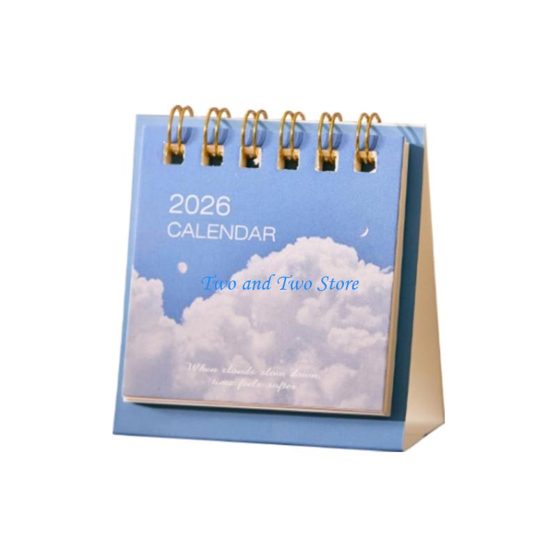 HX6F 2026 Desk Calendar Twin-Coil Binding 19 Month Paper Calendar 06/2026 to 12/2026