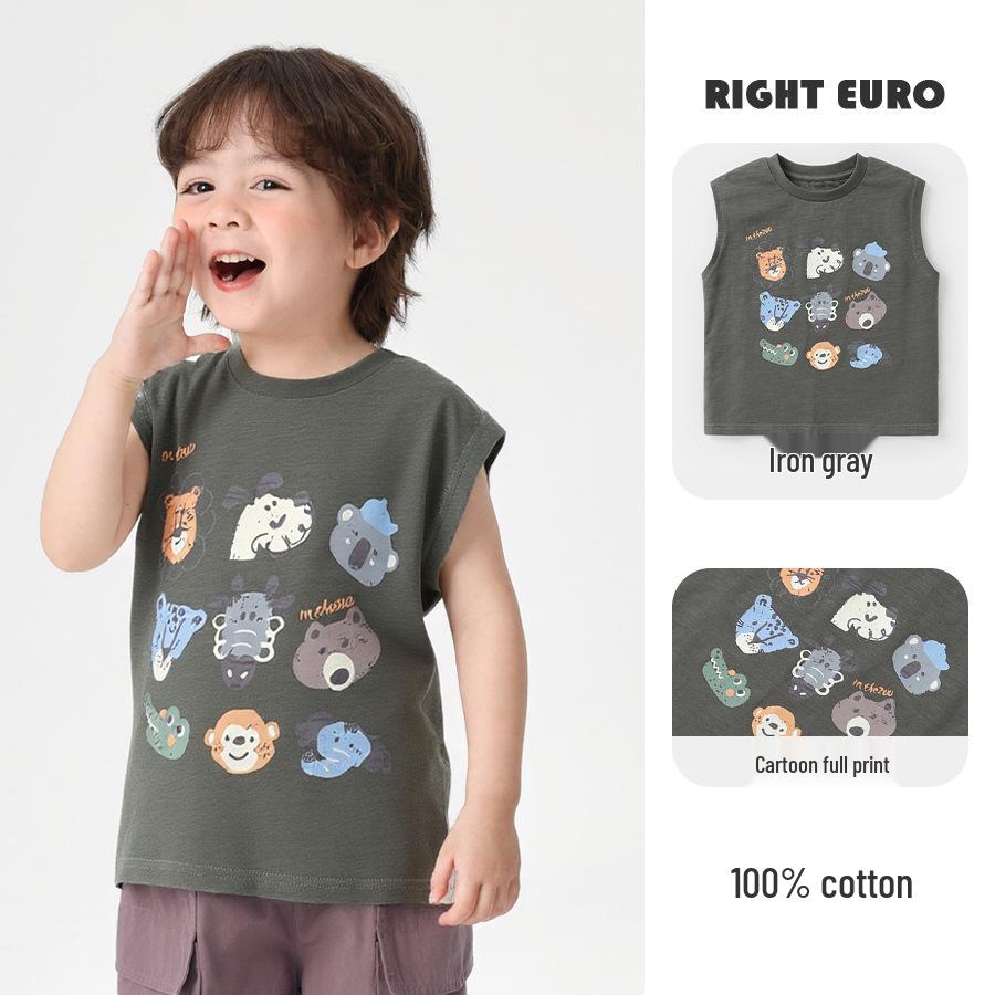 

Европейская футболка для мальчика из чистого хлопка с коротким рукавом - Лето 2025, Легкий детский топ 130 cm