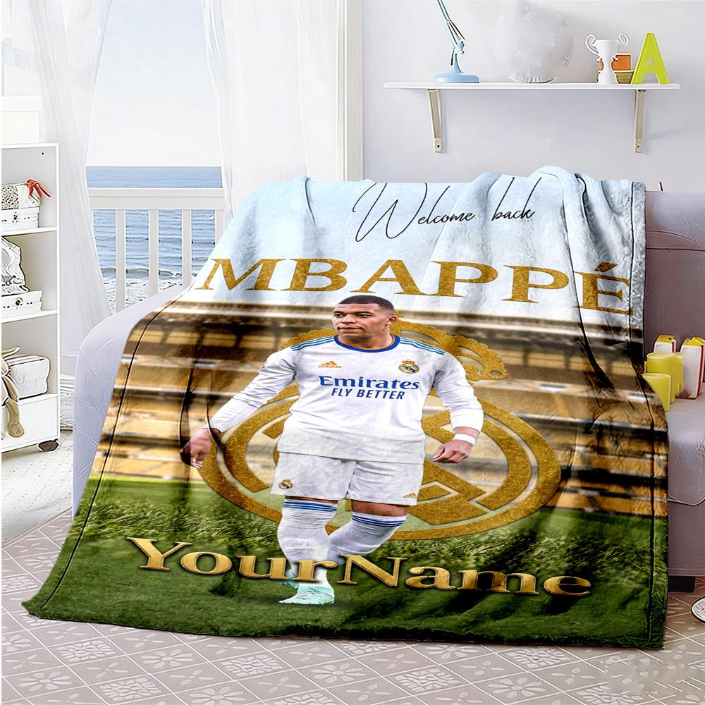 Mbappe 63 Personalized Name Blanket Lightweight Customizable Blanket Comfortable Suitable for Sofa Livingroom Picnics Nap Four Seasons Multipurpose