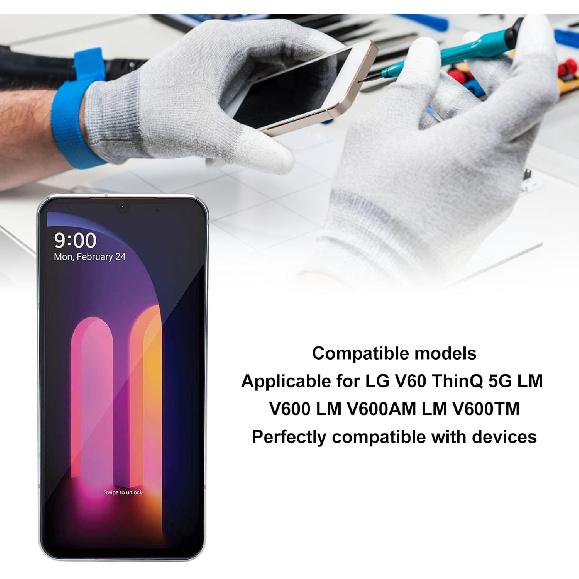 Náhradní displej pro LG V60 ThinQ 5G LM V600 LM V600AM LM V600TM, 6,8palcový digitizér s rámem a nástrojem pro demontáž, (stříbrný)