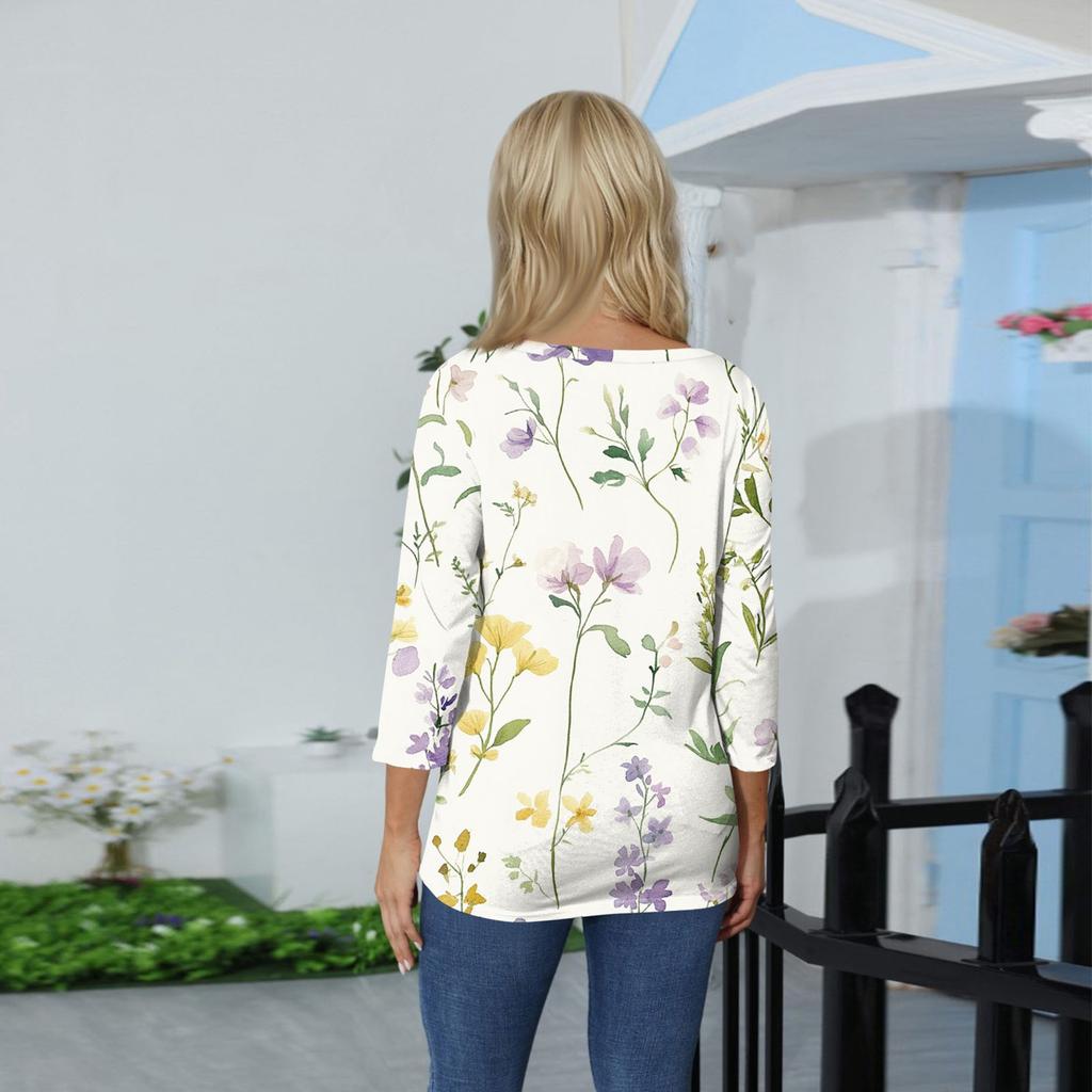 Women's Casual 3/4 Sleeve T-Shirts V-Neck Tops