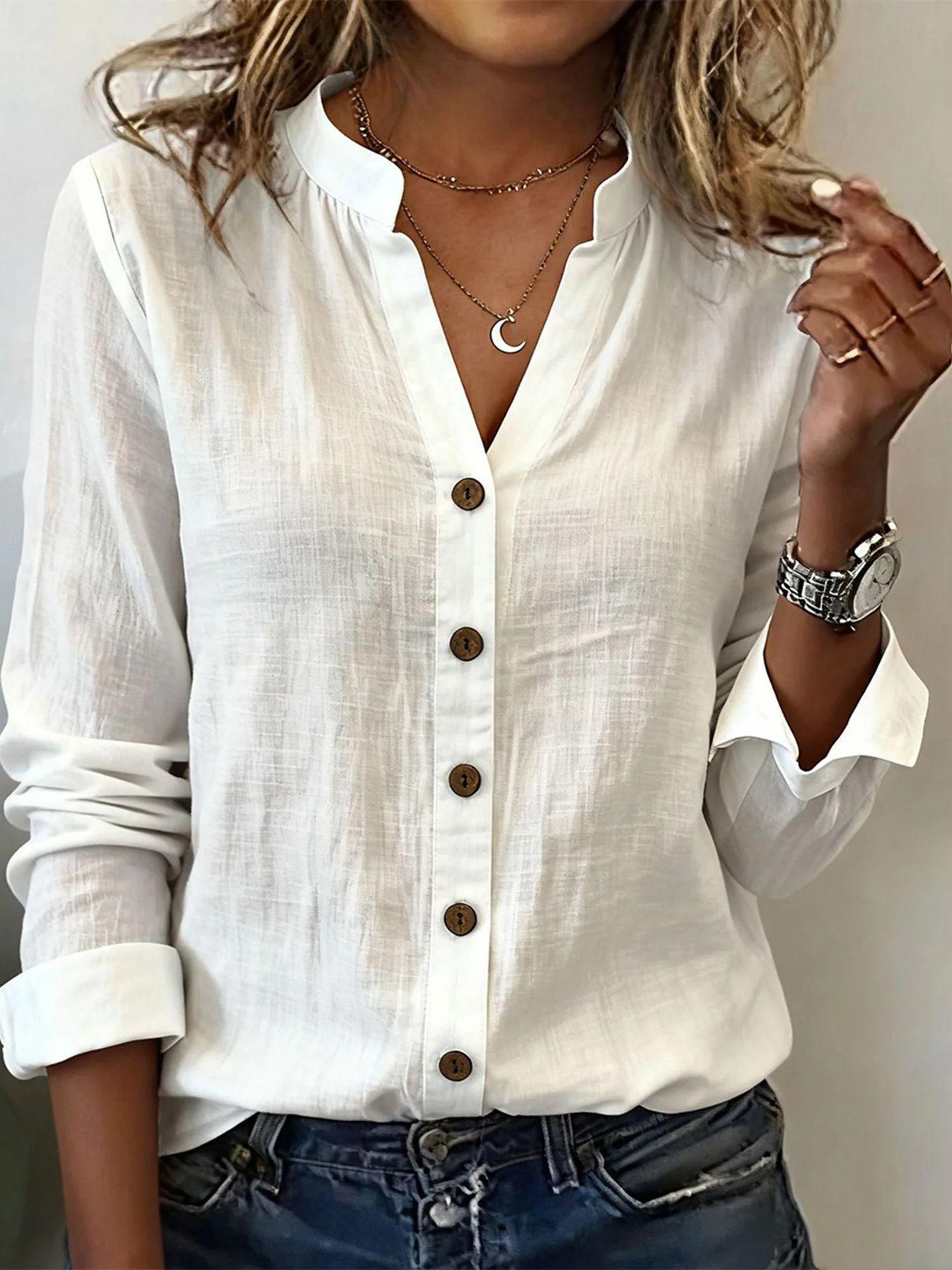 

2026 Autumn Women s Casual Stand Collar Loose Fit Fashion Shirt 5XL білий