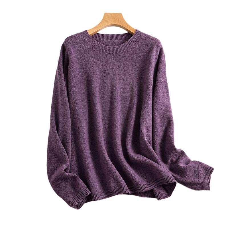 Lazy Fan Full Forming Seamless Integration 0 Wool Sweater Loose Crew Neck Autumn and Winter Knitted Sweater Women's New Sweater
