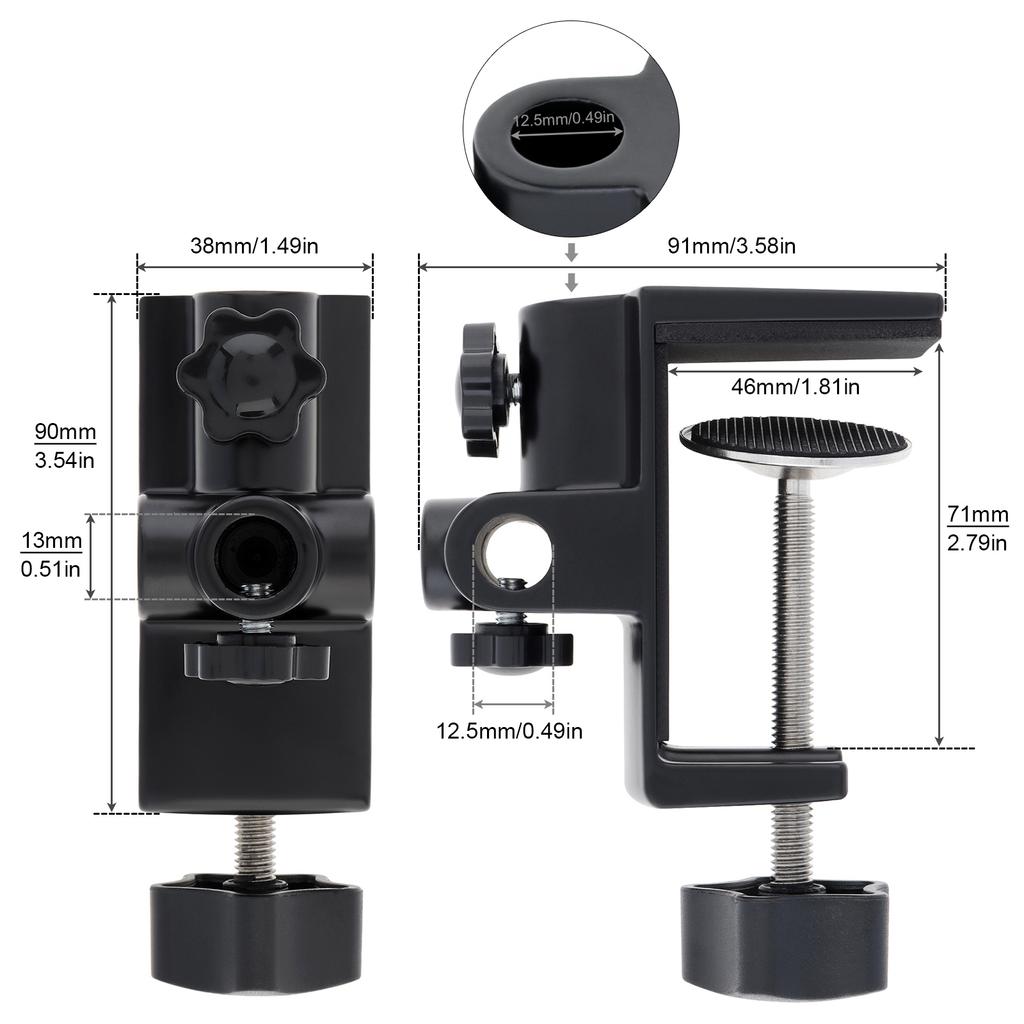 3-IN-1 Large Area Contact Table Mount Clamp Metal Desk Clamp Mic Clamp Holder for Microphone Suspension Boom Scissor Arm