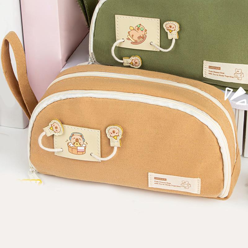 

Пенал из холста Kapibara, переносной пенал для карандашей, вместительный, приз для студента, сумка-органайзер для канцелярских принадлежностей зелёный