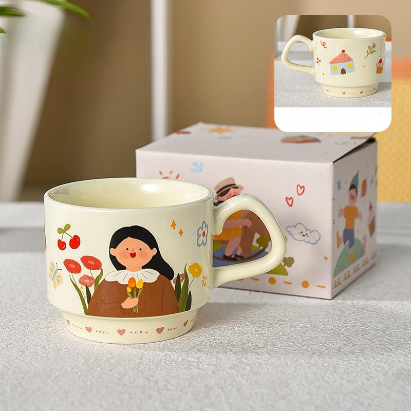 

Милая чашка, стопка чашек, керамическая кружка, бытовая чашка для родителей и детей, семейный набор из четырех чашек, детская чашка для молока и завтрака 300ml