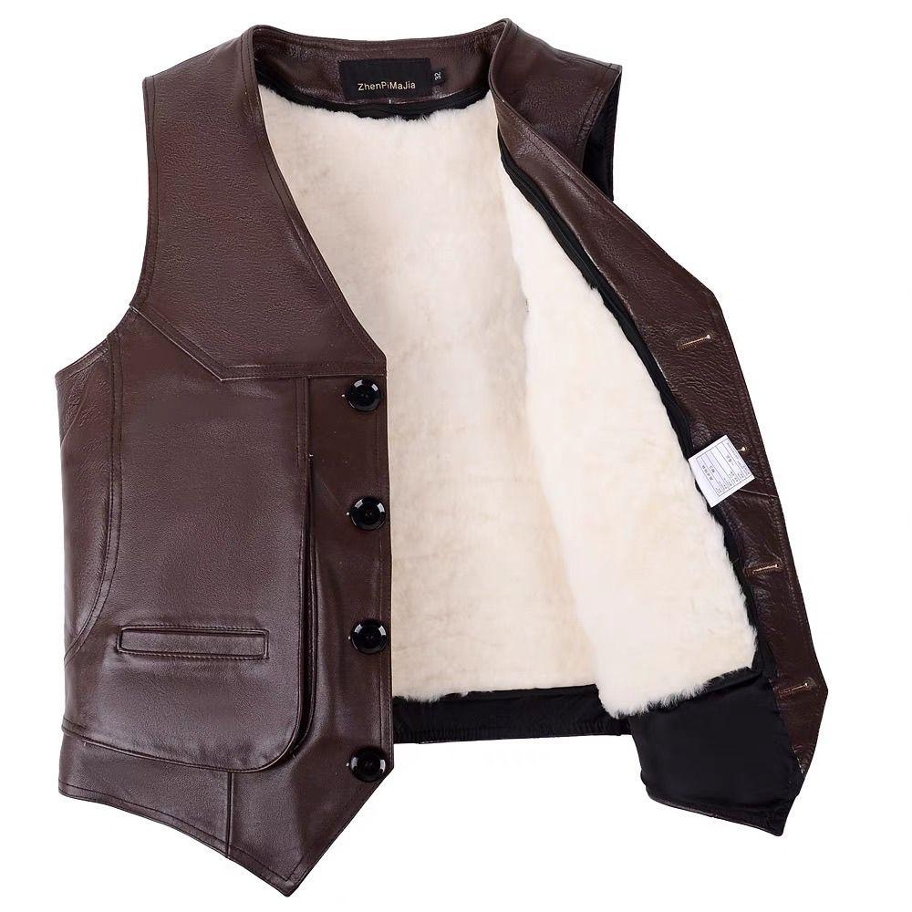 New Genuine Leather Vest Winter Vest with Warm Shoulder and Thickened Fur Integrated