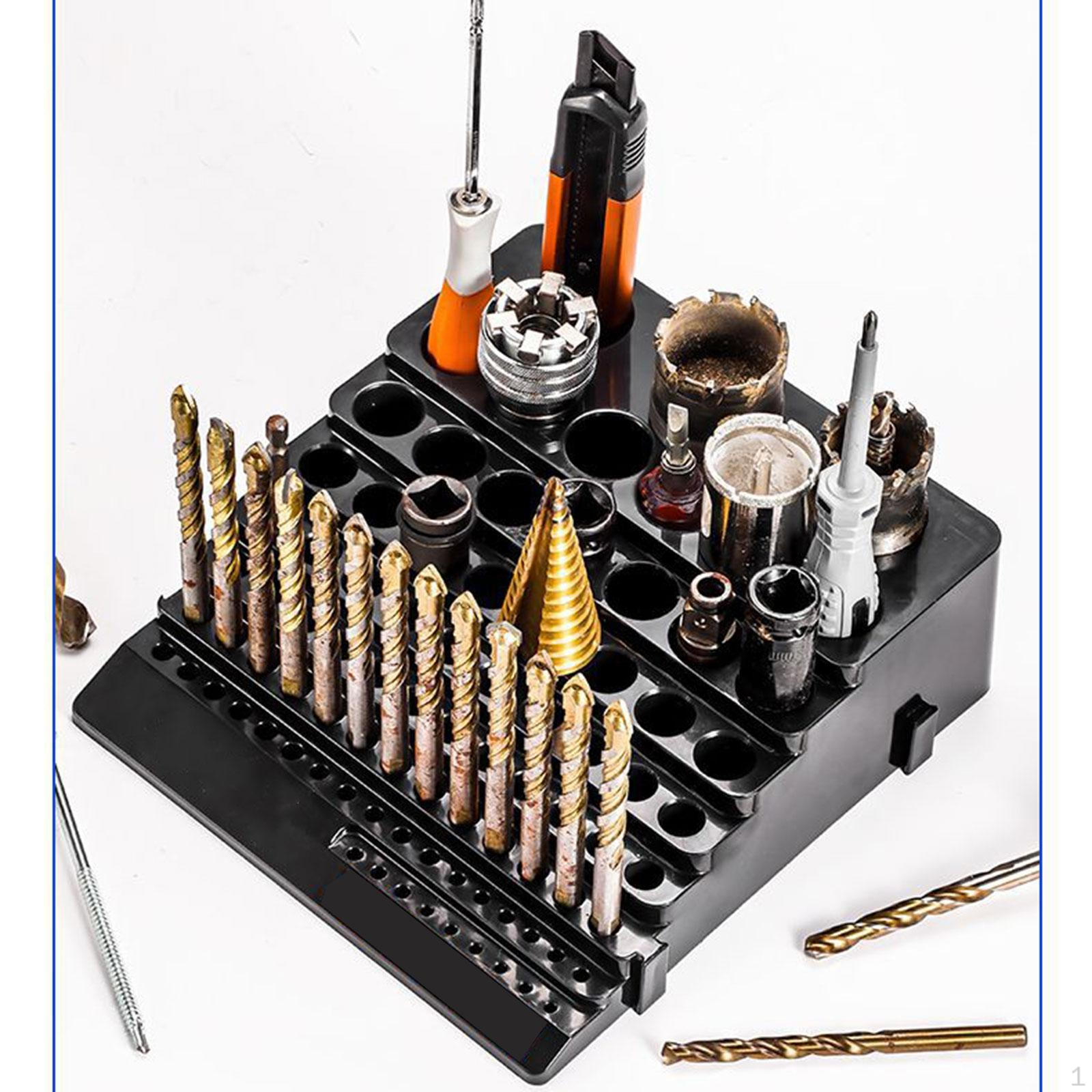 

Органайзер-диспенсер для 85 шестигранных бит, контейнер стабильный, с отверстиями разной глубины и размеров, для фрез