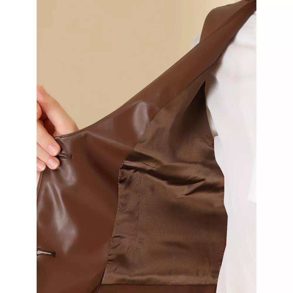 AL KHALID Party Brown Leather Stylish Button Vest Coat Waist Coat Lambskin Western Women