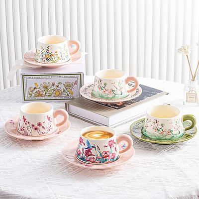 Vintage ölgemäldeartiges blühendes Maiglöckchen Kaffeetassen- und Untertassenset Keramik-Kaffeetasse Geschenkbox mit Geschenk-Keramiktasse