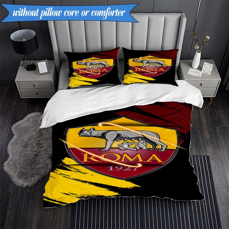 3PCS Rome Wolf Football club Printed Soft Bedding Set,Including 1pc Duvet Cover And 2pcs Pillowcases Perfect for Bedroom, Dormitory, Fan gift