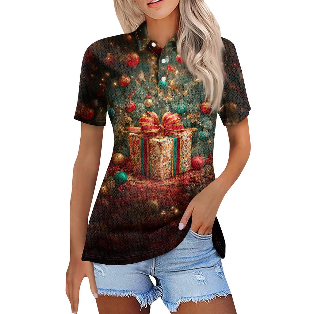 Women's Fashion Casual Lapel Short Sleeve Print Shirt Women's Button Up Tops