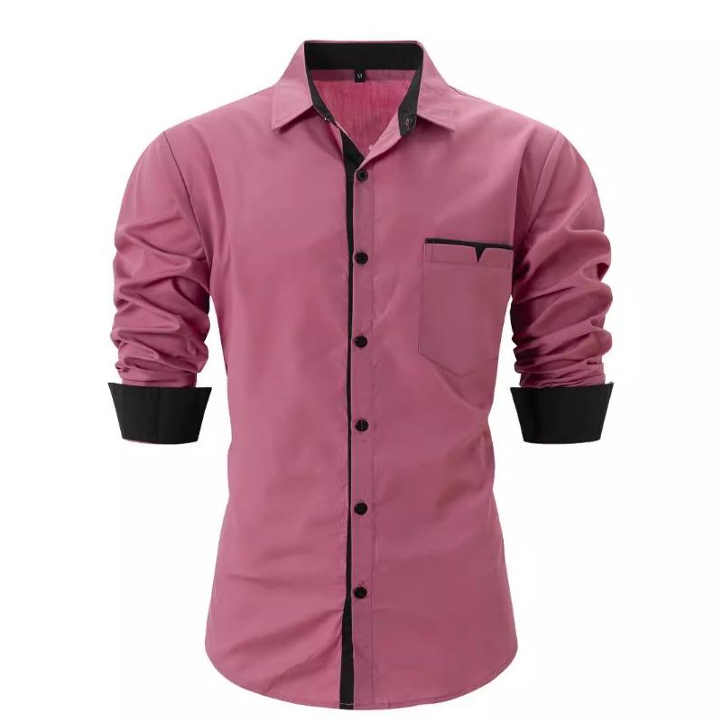 Men's Spring Autumn Men's Fashion Checkered Color Blocked Business Slimming Casual Shirt Long Sleeved Shirt