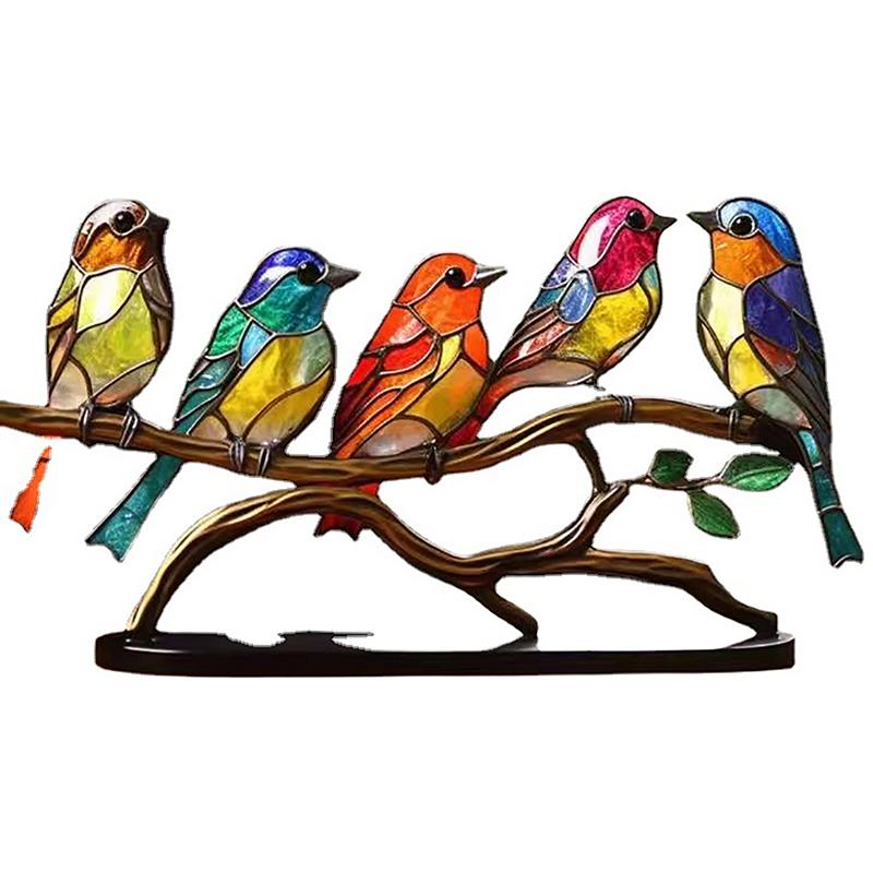 1 Stück Buntglas-Acryl-Vögel auf Ast Desktop-Ornamente Acrylmaterial