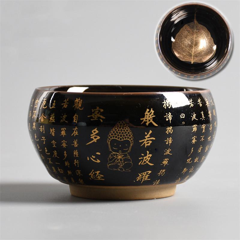 Ceramic Heart Sutra Teacup Porcelain Leaf Master Tea Cup Zen Buddha Office Water Mug Home Decor Drinkware