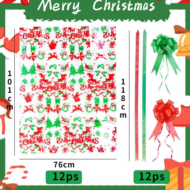 

12pcs Large Christmas Cellophane Gift Bags with Pull Bows,Xmas Hamper Basket Bags,Cellophane Bags For Christmas Hamper Making Set C