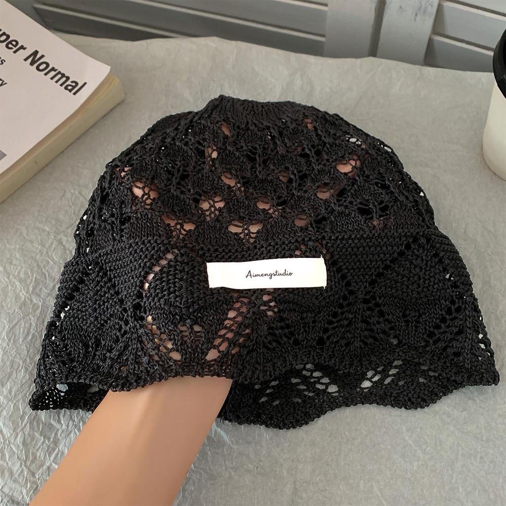 Hollow knitted headgear women's new early autumn thin breathable stacking hat showing face small pullover hat