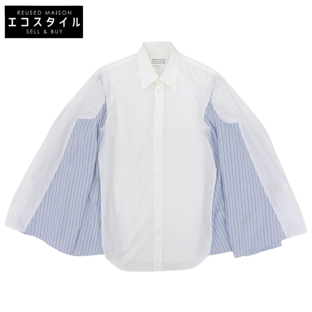 Maison Margiela Reconstructed Striped Long Sleeve Shirt Tops Women's White Blue 38 S51DL0347 20AW Tops 38 White / blueUsed