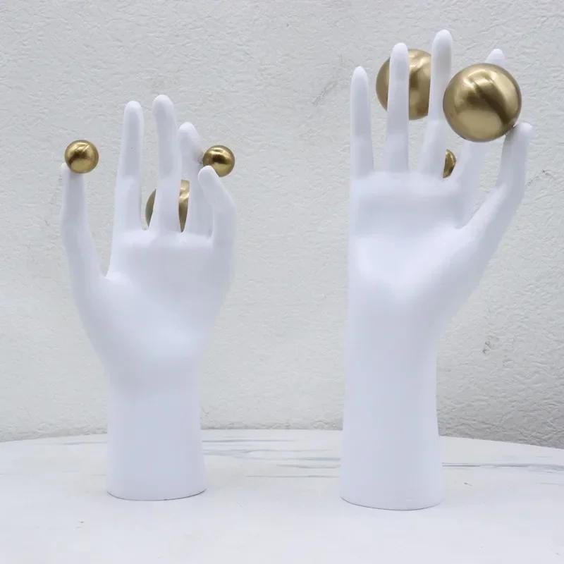 Silver Ball White Palm Resin Sculpture, Home Decoration, Metal Bubble Ball, Office, Flower Arrangement, Modern Abstract Art