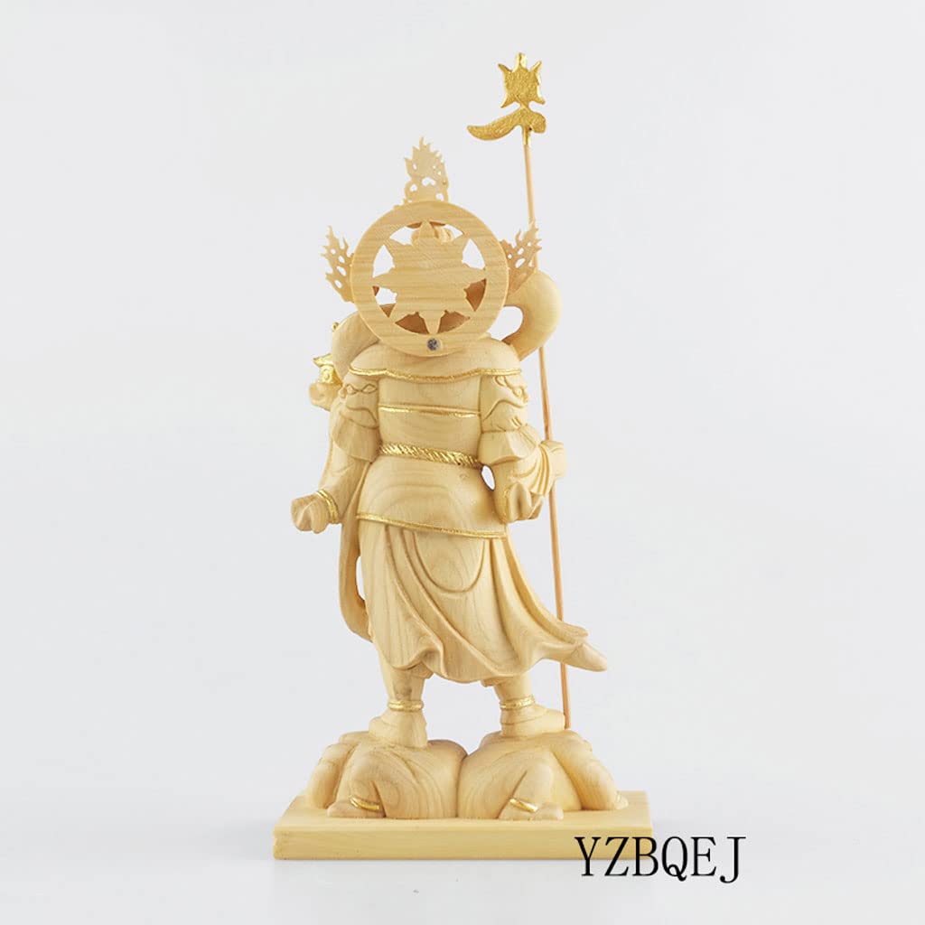 Tiny Buddha Bishamonten Boxwood Buddhist Seven Lucky Wood Ornament Statue, - 11.5cm Tall, Carving, Tamonten, Statue, Figurine, Gods, Carving,