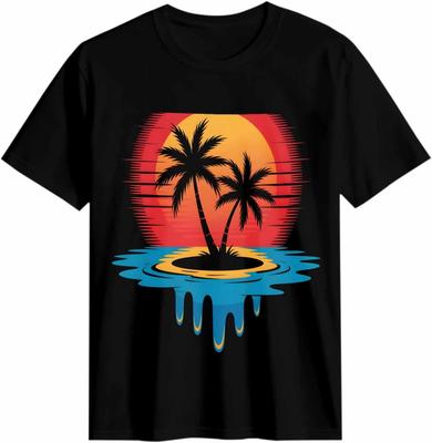 T-shirt isola palme tramonto tropicale