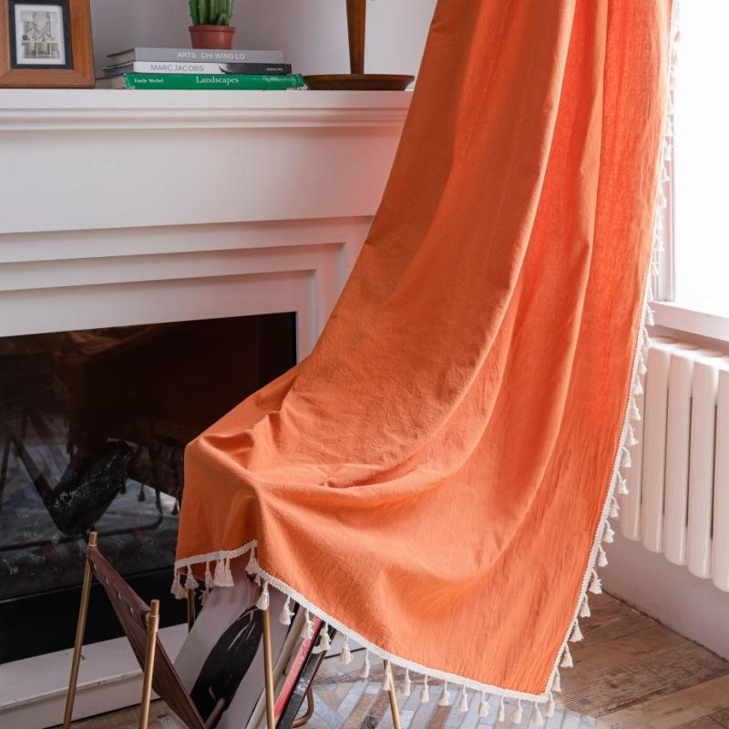 

Semi-blackout Orange Curtains Finished Cotton Fringe Semi-blackout Living Room Bedroom Homestays Bay Window Valance W140 x H45cm&Rod Pocket оранжевый