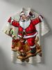 [Print Design - Not Textured] Christmas Men'S Short Sleeve Hawaiian Shirt Top Comfortable Breathable Fabric Lapel Santa Claus Digital Print 3D Fashion