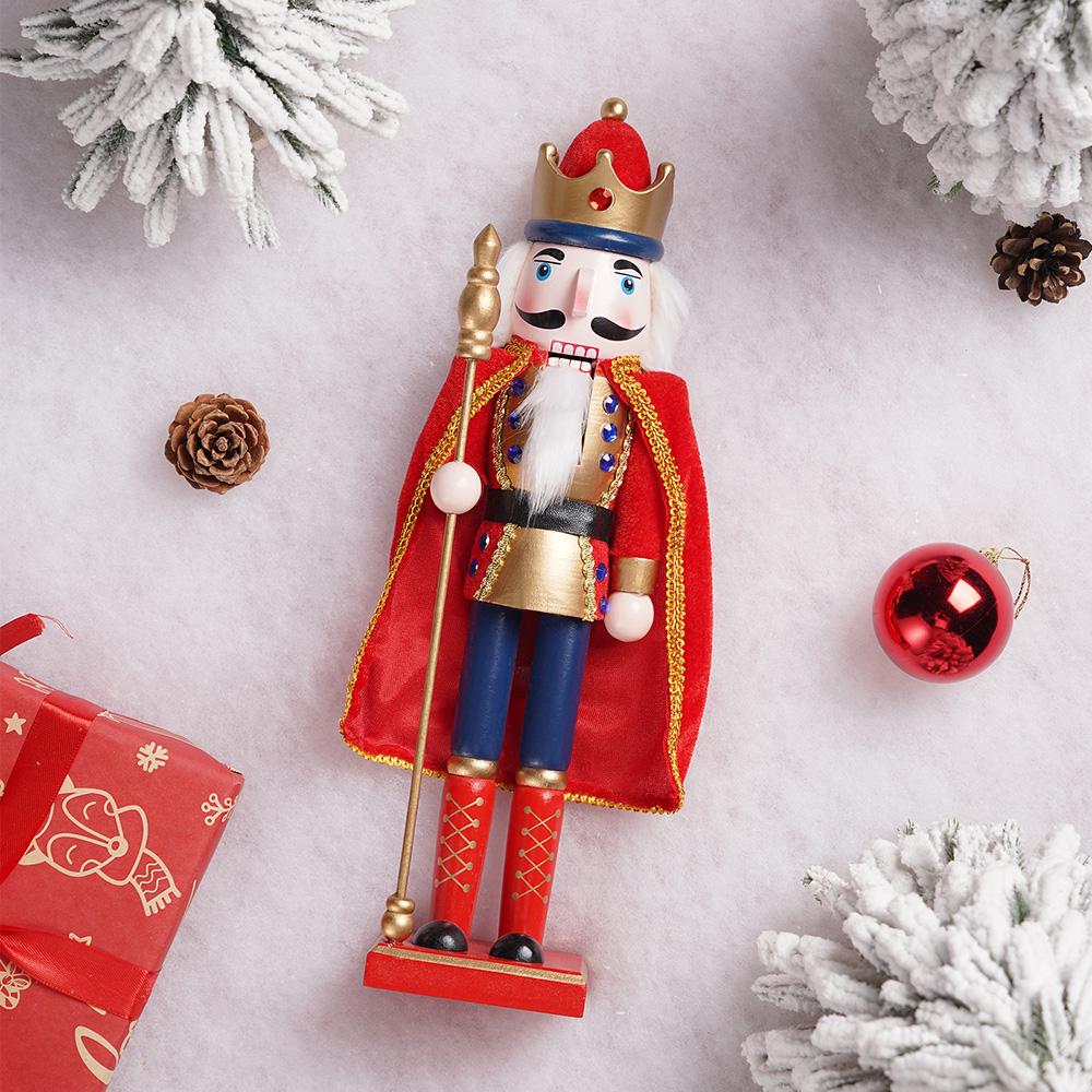 38CM Wooden King Nutcracker Soldier Pure handcrafted Christmas Statue Home Office Table Decorations celebrations Decor Display