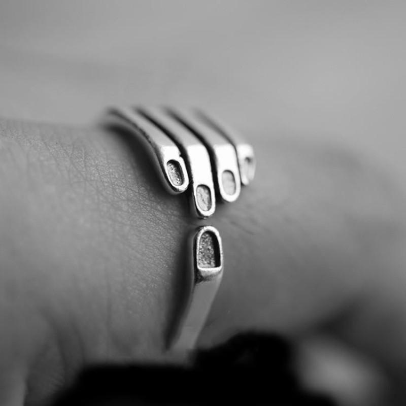 Adjustable Open Ring Men Women Geometric Hand Shape Design Plated Vintage Style Statement Jewelry