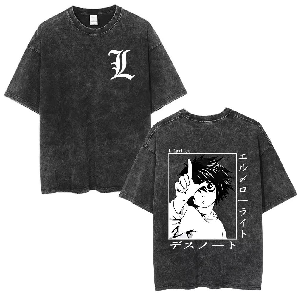 2026 Summer Hot Sale Vintage Washed Anime Death Note Graphic T Shirts Men Women Vintage Hip Hop Streetwear Oversized Tshirt