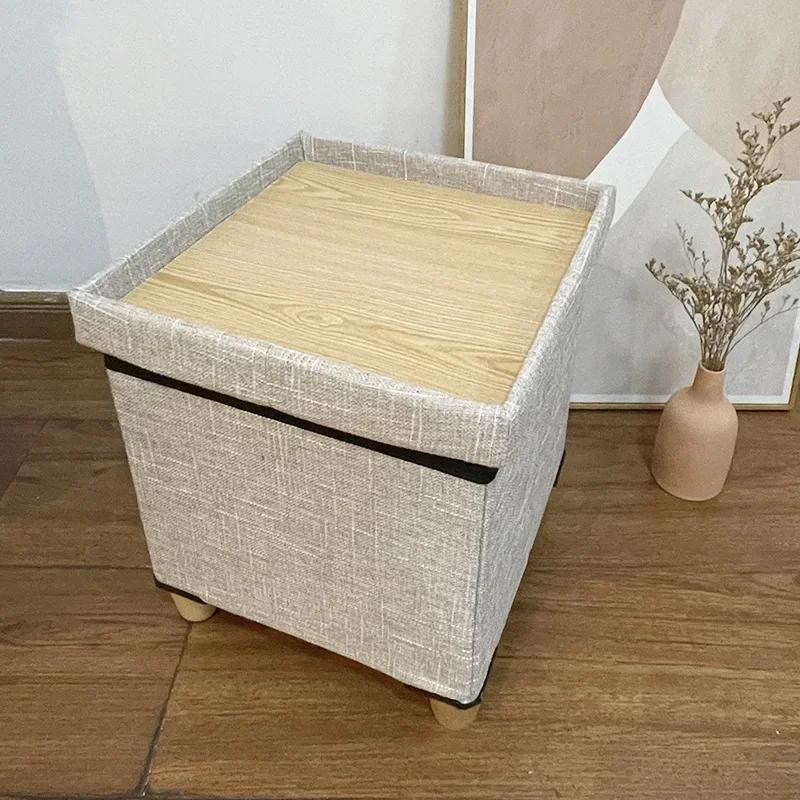 

Simple Storage Stool with Storage Box Cotton Linen Living Room Foldable Shoe Storage Bench Sturdy and Stable Change Shoe Stools