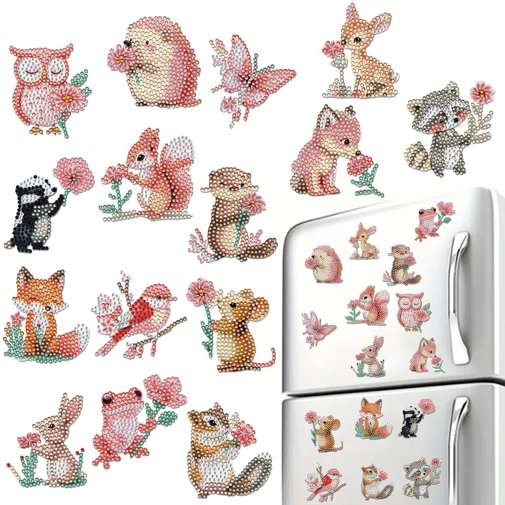15pcs 2D/Flat Acrylic DIY Art Fridge Magnet Refrigerator Sticker Special-Shaped Drill for Adults Beginners Home Decor