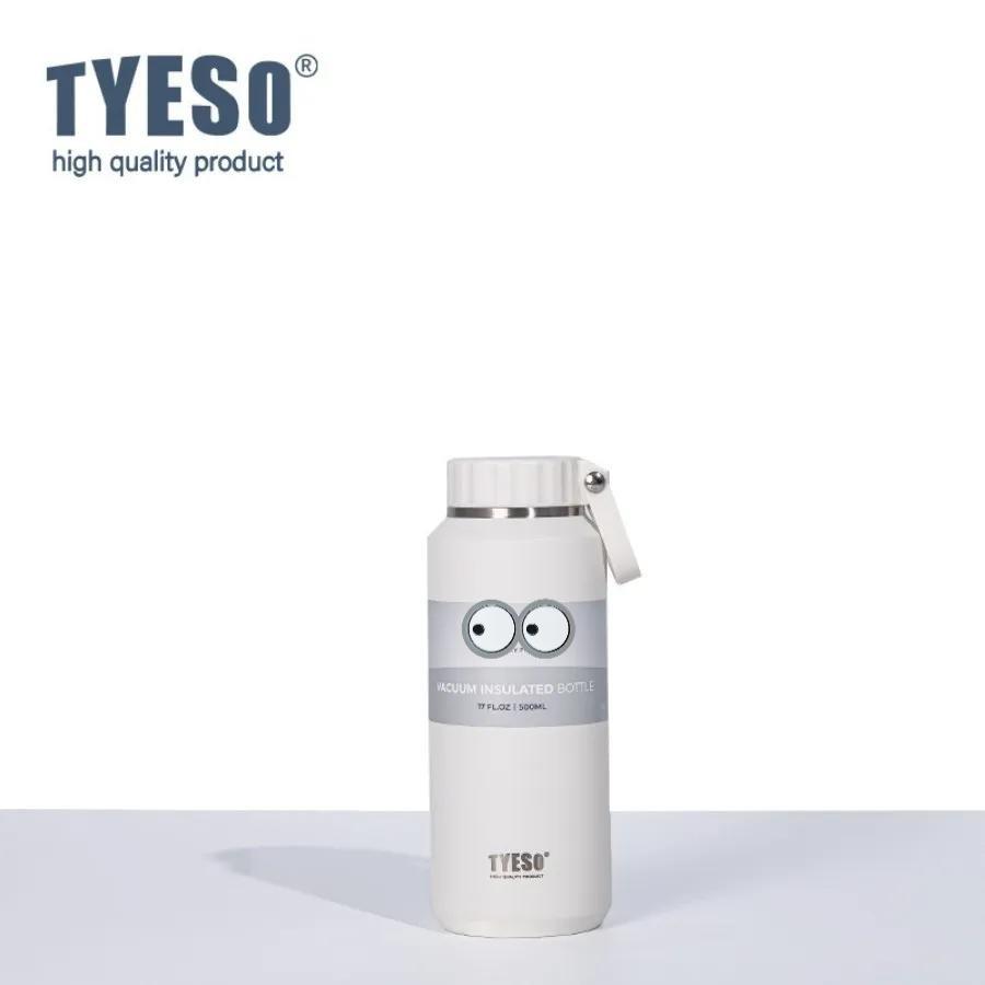 Tyeso 500ml Thermoses with Handle Large Capacity Insulated Easy-Pull Cup Sport Water Bottle for Men Women Portable Mug Hydration with Eye Sticker
