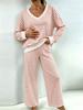 eBay European Striped V-Neck Home Suit Women's Loose Long Sleeve Wide Leg Pants Soft Skin-friendly Pajamas Two-piece Set