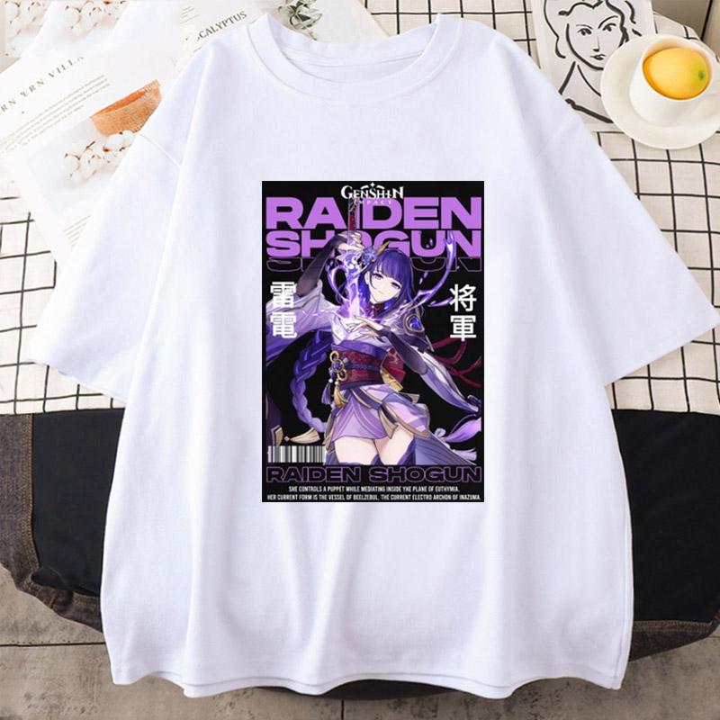 Genshin Impact - Tričko Raiden Shogun Anime Unsiex Krátký rukáv Sportovní topy Volné tričko s grafikou