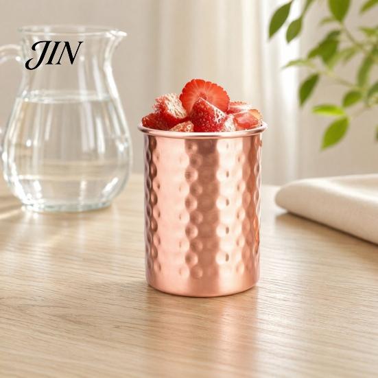 Hammered Stainless Steel Cup Cup, with Stable Base, Durable Stylish Beverage Reusable Drinking Glass, Easy Care Copper Finish Handcrafted Tumbler