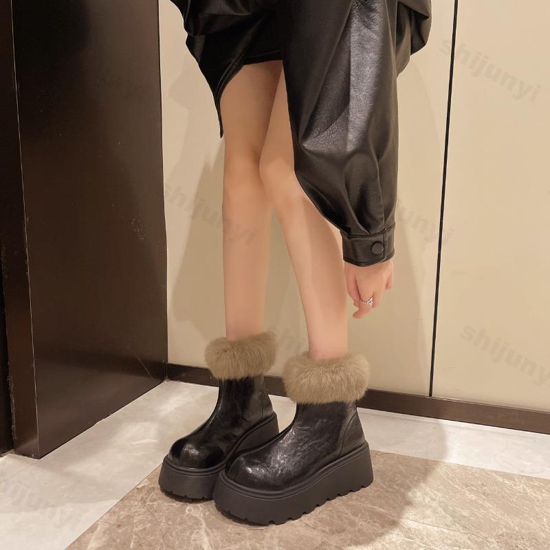 Retro Casual Hairy Thick Soled Snow Boots for Women Winter   Warm Comfortable Fashion Versatile Plush Chunky Cotton Boots