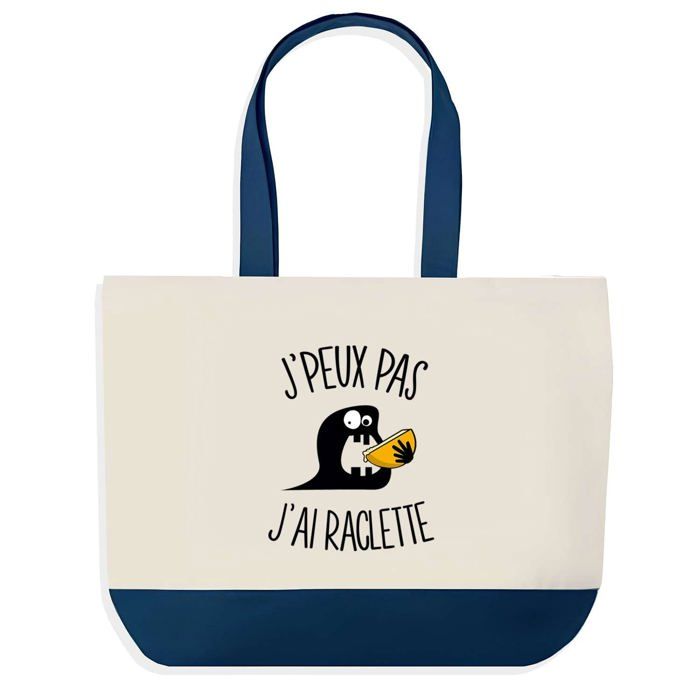 Tote bag - PLANETEE - J'peux pas Raclette - fond bleu - coton 40x45 cm - Fabriqué en France