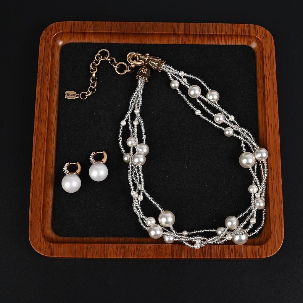 Vintage Romantický Francouzský Vícevrstvý Hvězdný Choker a Sada Perlových Náušnic