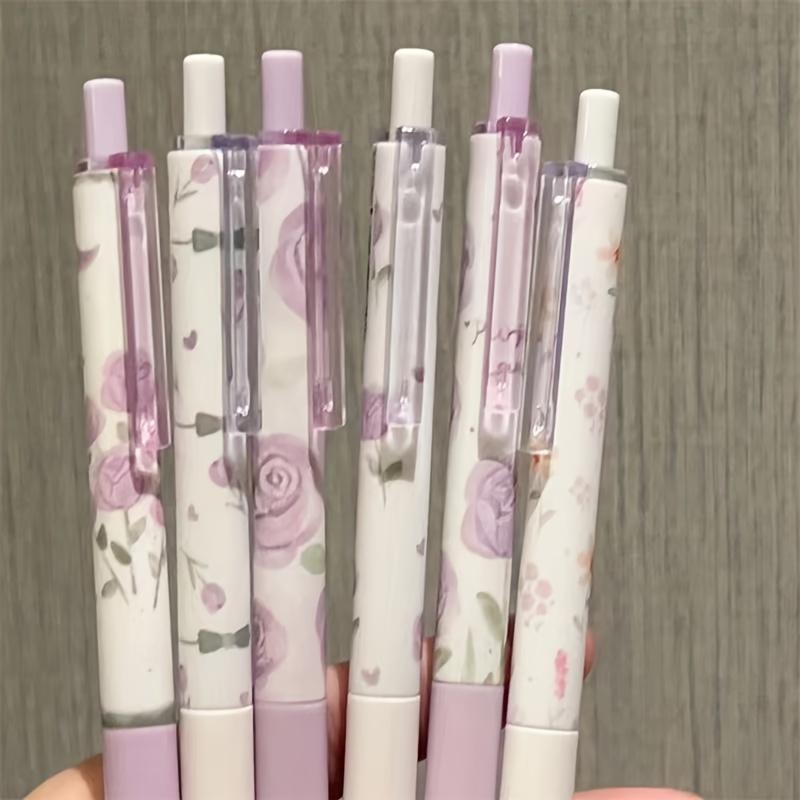 6ks Světle fialové růže Push Neutrální pero ST Tip pera Dobře vypadající tlačné pero [černý inkoust]
