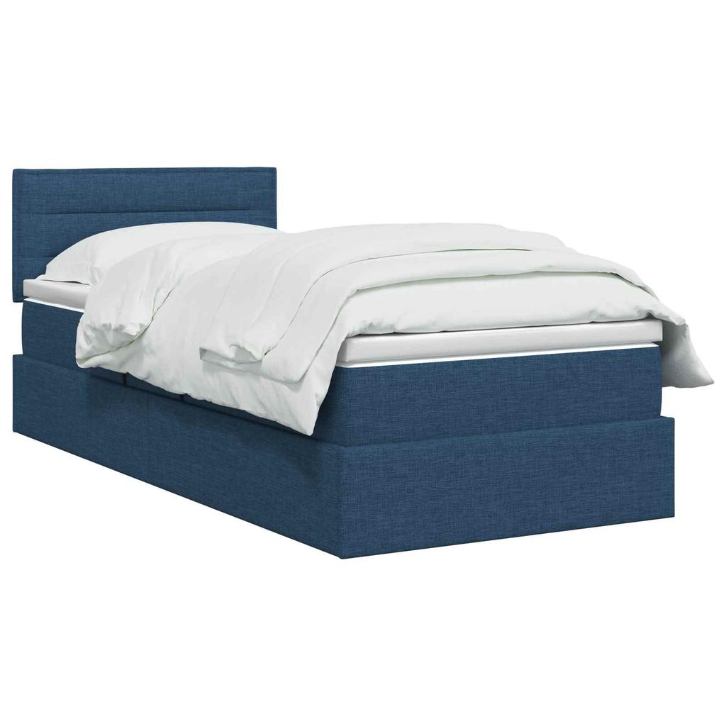 LED Storage Bed with Mattress Blue 100 X 200 Cm Fabric