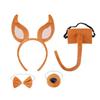 Dogs Hair Hoop Set Foxes Ears Headband Plush Tail Bowtie False Nose Animals Costume Set for Halloween Cosplay Party
