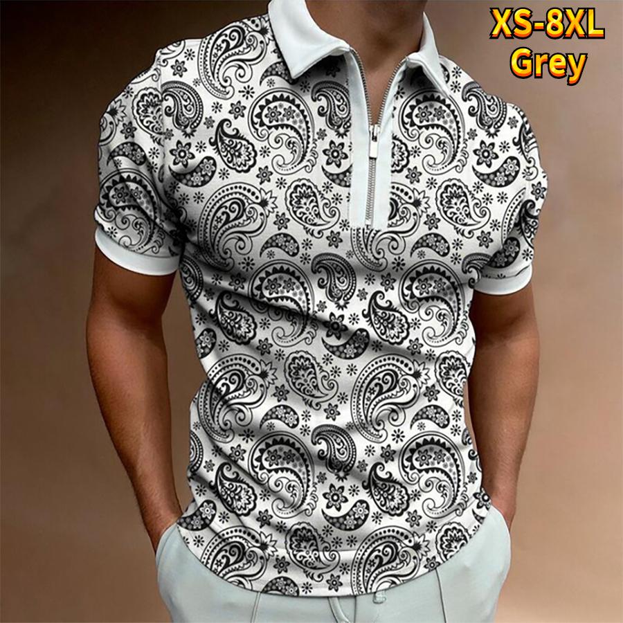 Casual Lapel T-shirt Young Men's Fashion Zipper T-shirt Short Sleeve T-shirt Men's 3D Red Pattern Print T Shirt