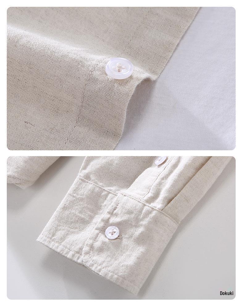 Męska codzienna koszula z długim rękawem z lnu i bawełny w stylu japońskim na wiosnę/lato