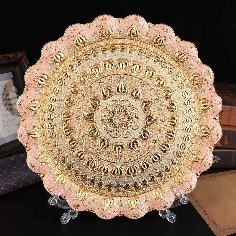 

Креативная круглая европейская тарелка для сухофруктов и конфет, металлический приставной столик, набор для вина, поднос для торта - сервировочная тарелка в деревенском стиле для современного домашнего декора 13.77 in