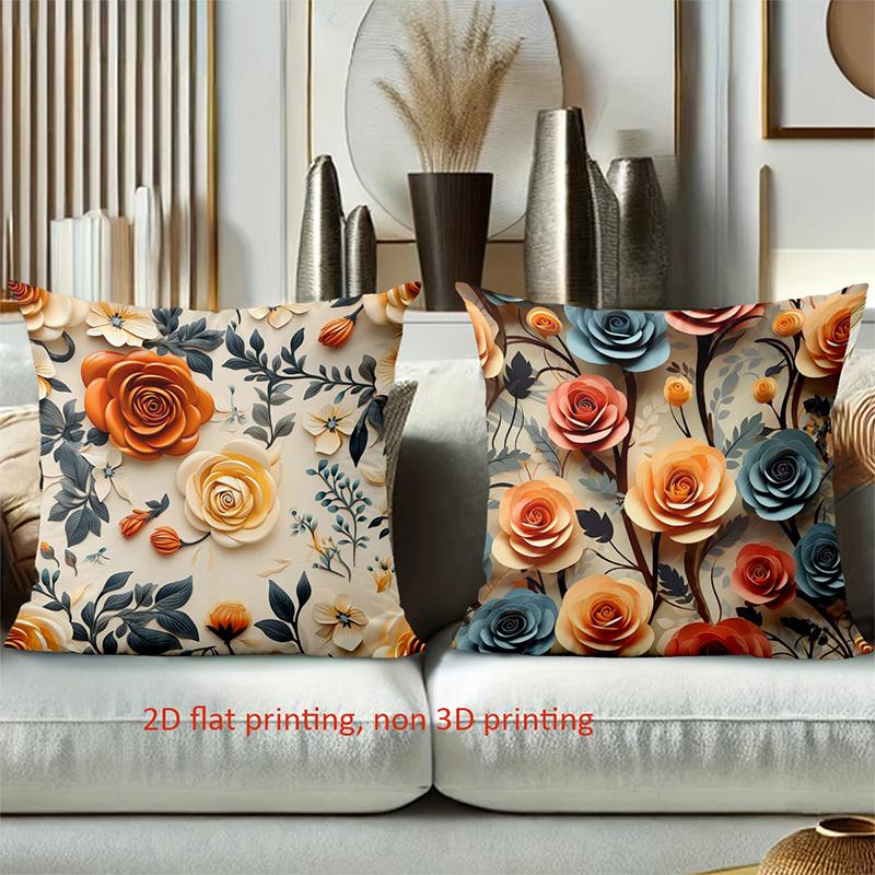 Colorful Rose Floral Pattern Decorative Throw Pillow Cover 2D Printed Polyester Sofa Cushion Case For Modern Home Decor