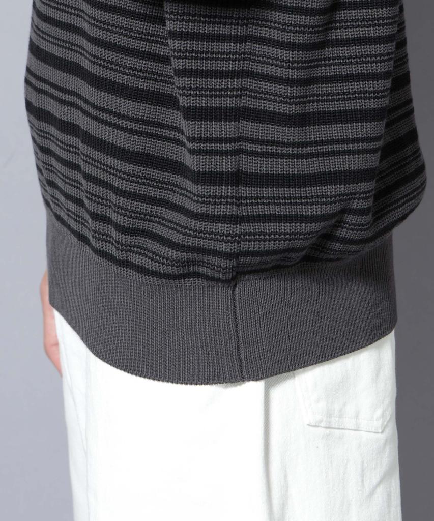 Nano Universe Mercerized Cotton Ribbed Striped Crew Neck Size Pattern Knit, Men's, M, 361, 2, 668-5222220